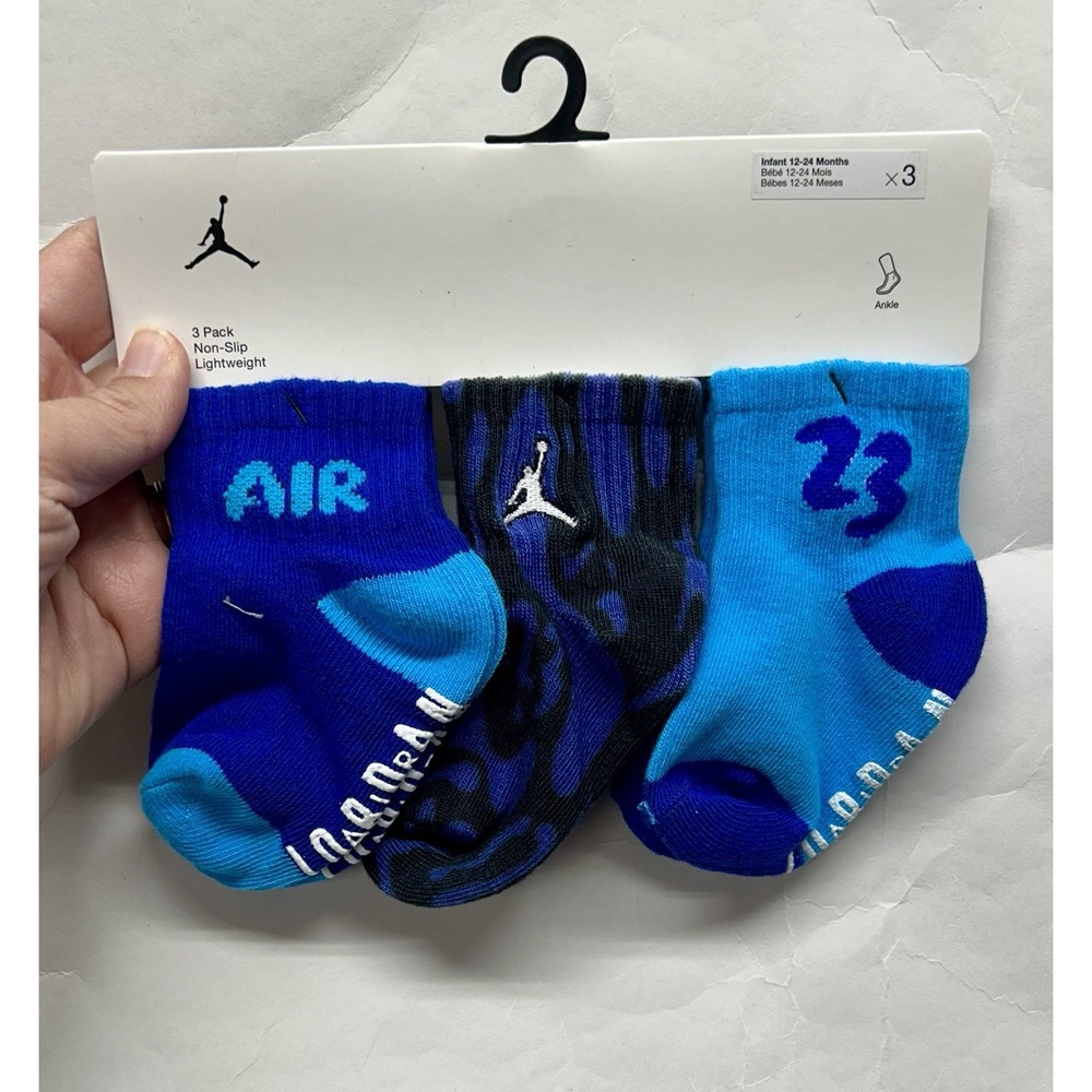 Nike Air Jordan Infant 12-24months Blue (3 Pack) Non Slip Socks (C1)